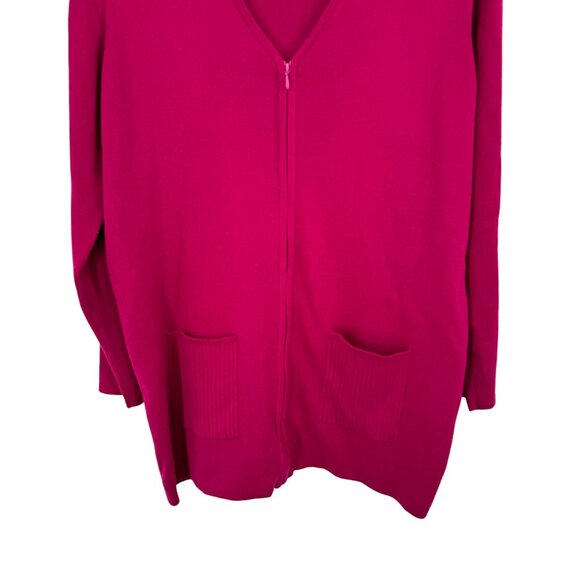 Talbots Women's raspberry pink Zip-Up Cardigan Sweater Pockets Sz Medium Cotton - Picture 2 of 7